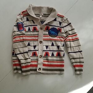 Youth patterned cream and orange cardigan sweater